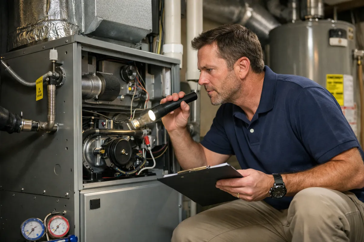 Home inspector evaluating HVAC components in Orlando, FL