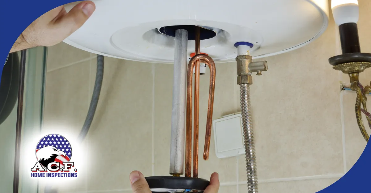Water heater internal heating elements during inspection