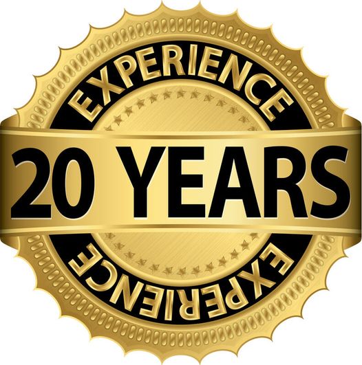 Gold 20-year anniversary badge celebrating A.C.F. Home Inspections’ two decades of experience