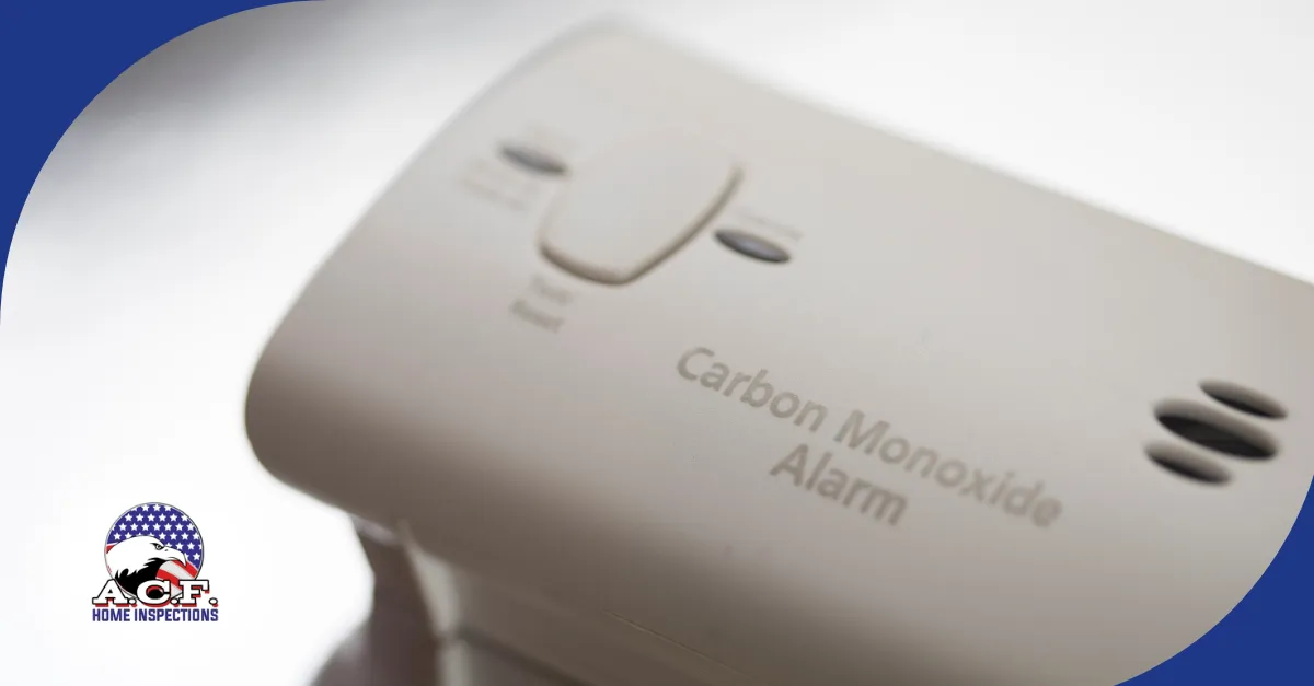 Close-up of a carbon monoxide alarm with test/reset button.