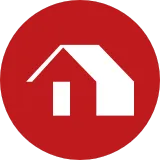 House symbol inside a red circle, representing inspection for fireblocking and smoke draft prevention.