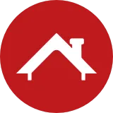 House roof outline inside a red circle, representing inspection of beams, trusses, and stair structure alignment.