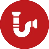 Pipe symbol inside a red circle, representing inspection of plumbing lines for proper slope and drainage.